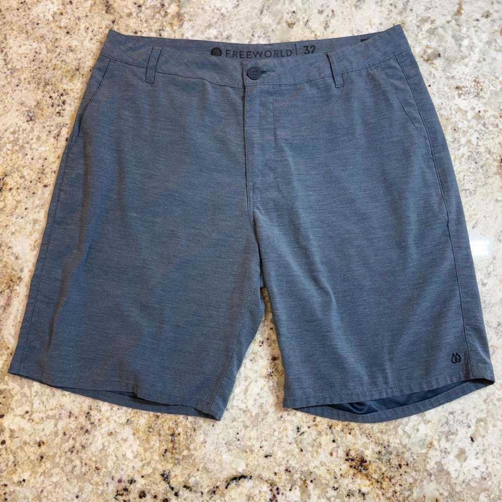 Freeworld Hybrid Stretch Shorts Mens 34 Blue Gray Golf Casual Performance